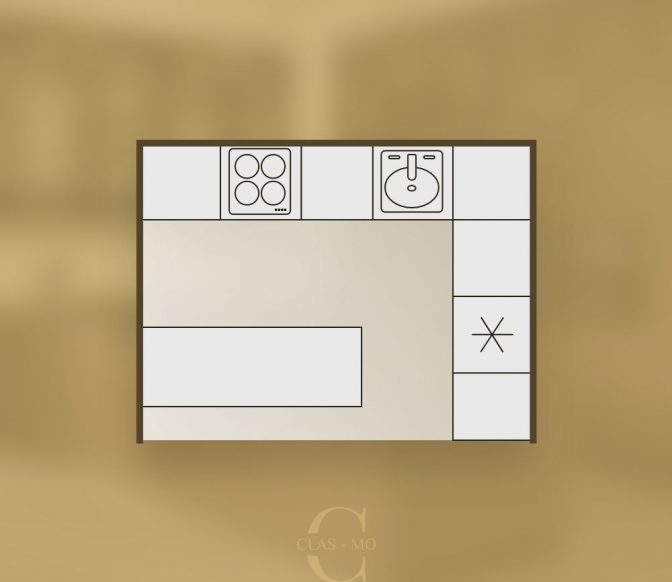 Plano cocina con peninsula